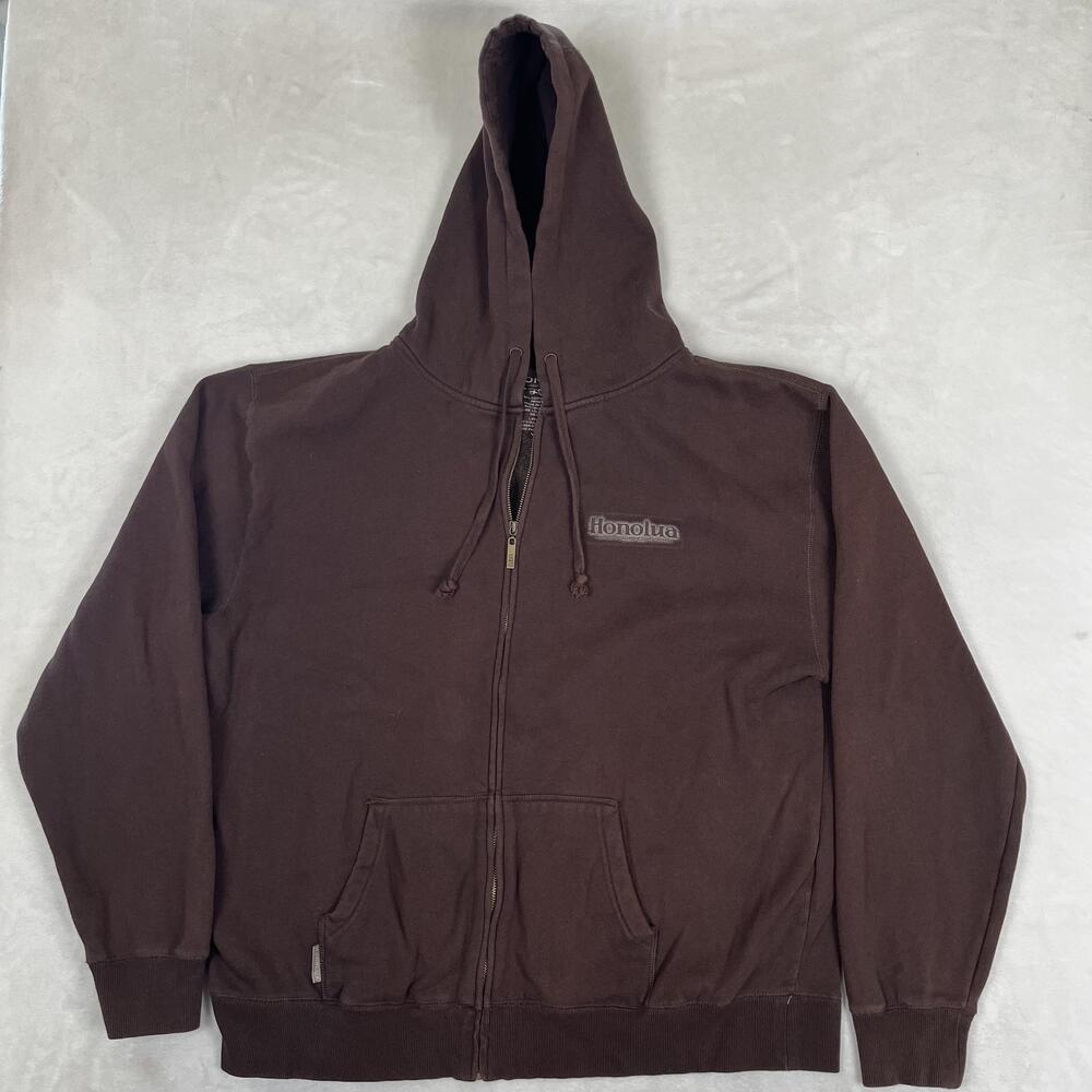 Vintage Honolua Surf Co Hoodie Mens 2XL Brown Full Zip Fleece Surf Logo Y2K